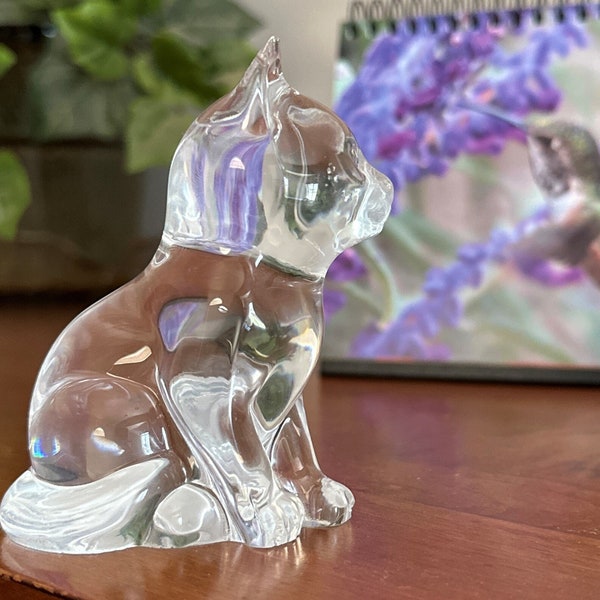 Clear Glass Cat Vintage Figurine, Solid Lead Crystal, Paperweight
