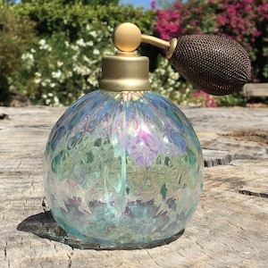 Iridescent Vintage Clear Round Glass Perfume Bottle