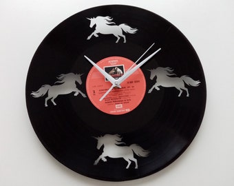 Wall clock vinyl record laser cut LICORNES