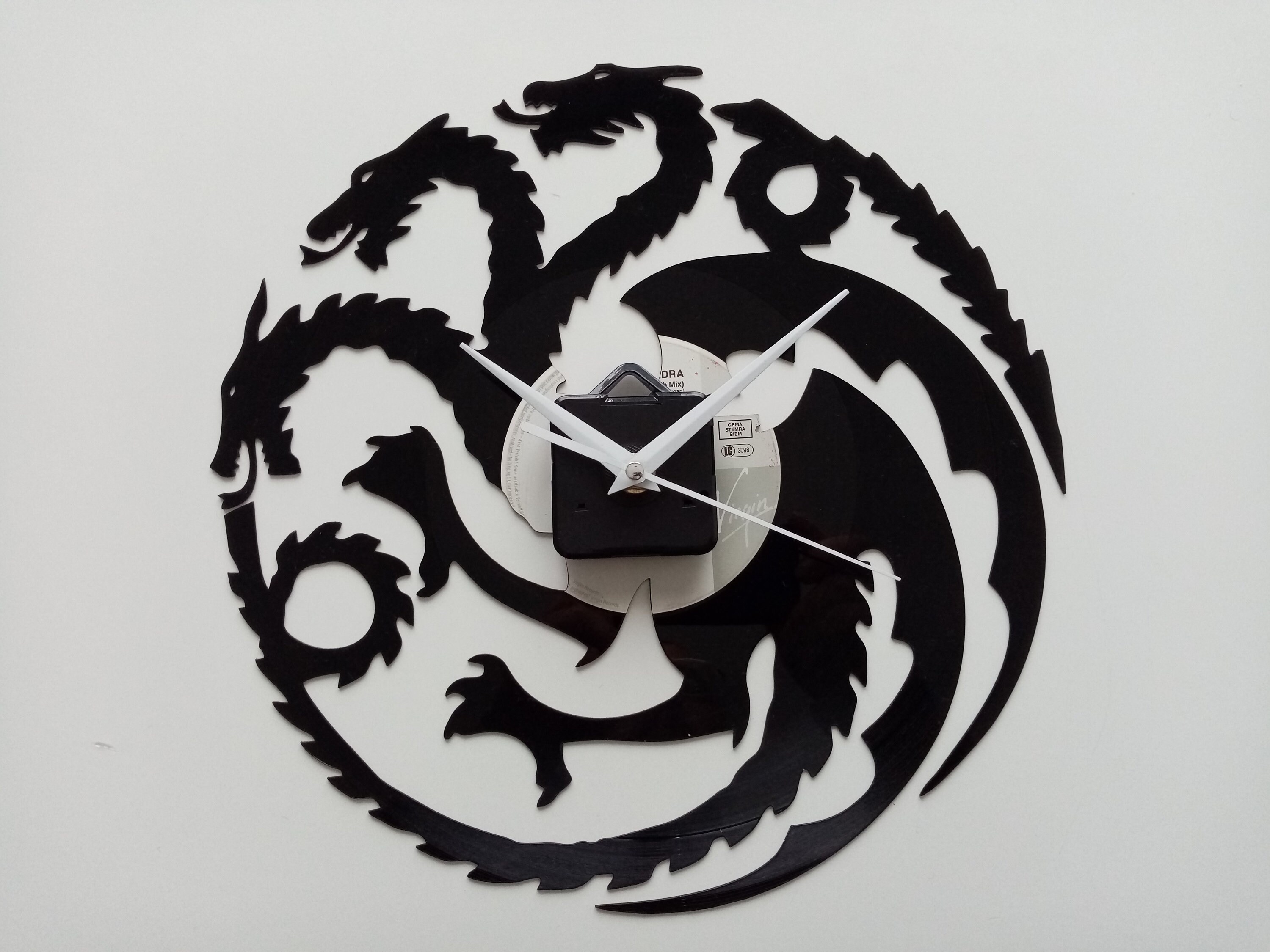 Horloge Murale Disque Vinyle Découpe Laser Dragon