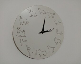 Horloge murale en bois MDF décors 12 chiens