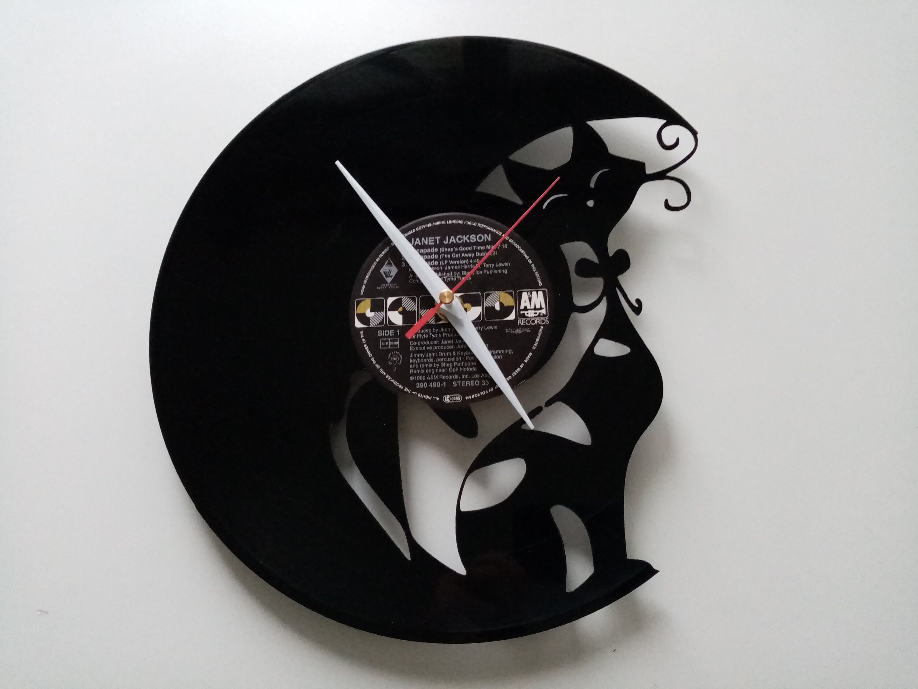 Horloge Murale Disque Vinyle Découpe Laser Chat sur La Lune