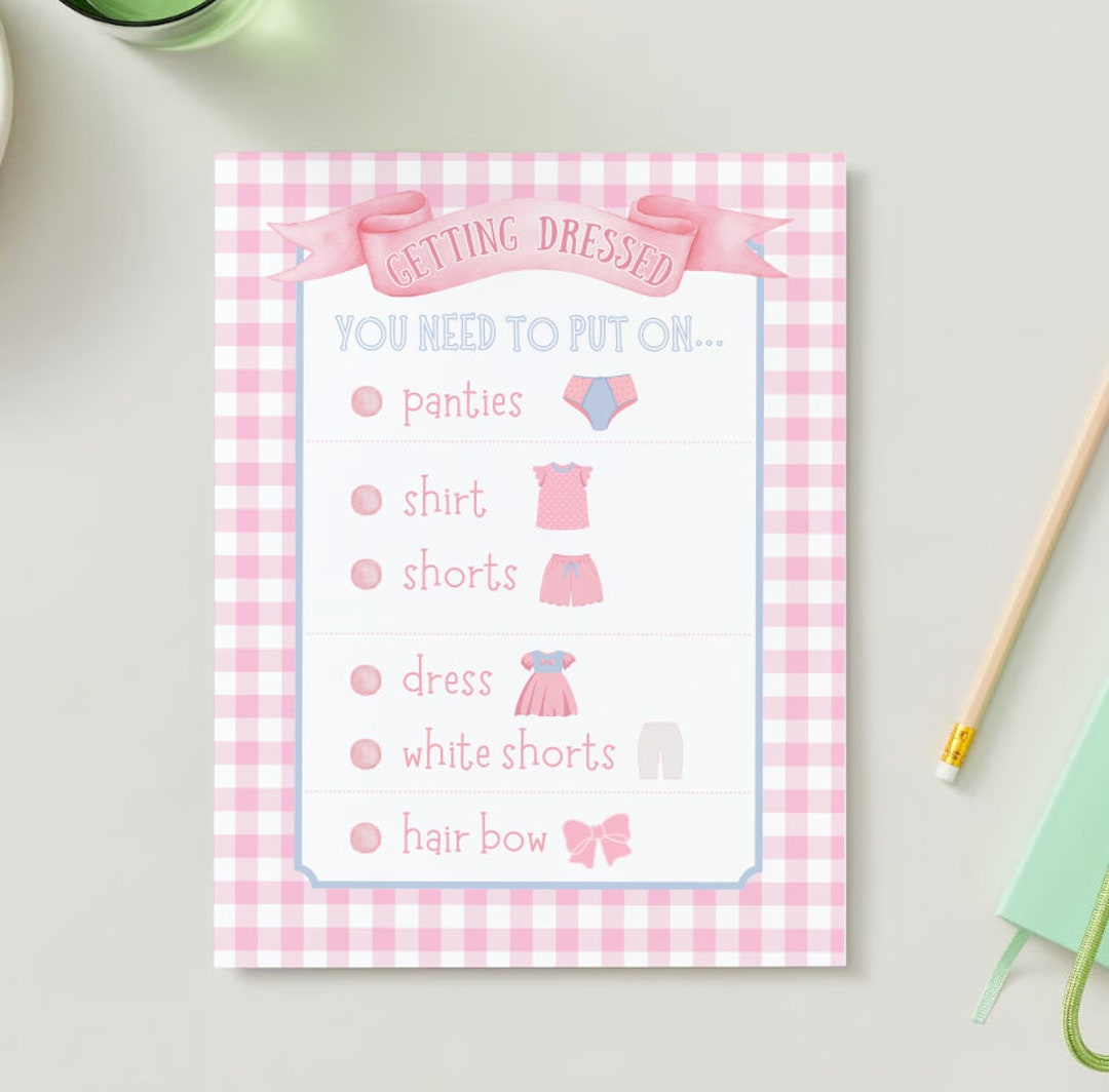 Routine Checklist Chart Toddler Child Gingham Digital Download ...