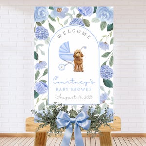 Hydrangea Puppy Dog Baby Shower Welcome Sign