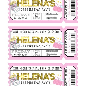 Admit One Ticket Movie Night Birthday Party Customizable Digital Download