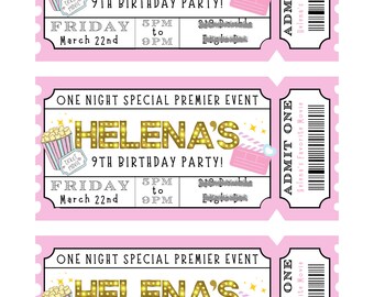 Admit One Ticket Movie Night Birthday Party Customizable Digital Download