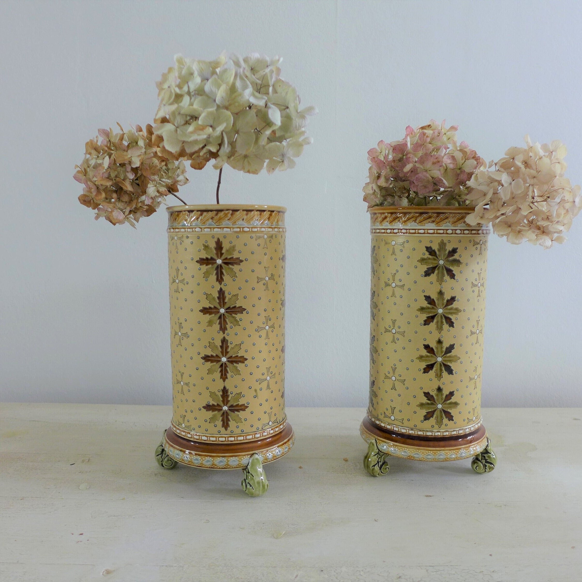 Paire de Vases Cylindriques Antiques en Grès Villeroy Boch Mettlach
