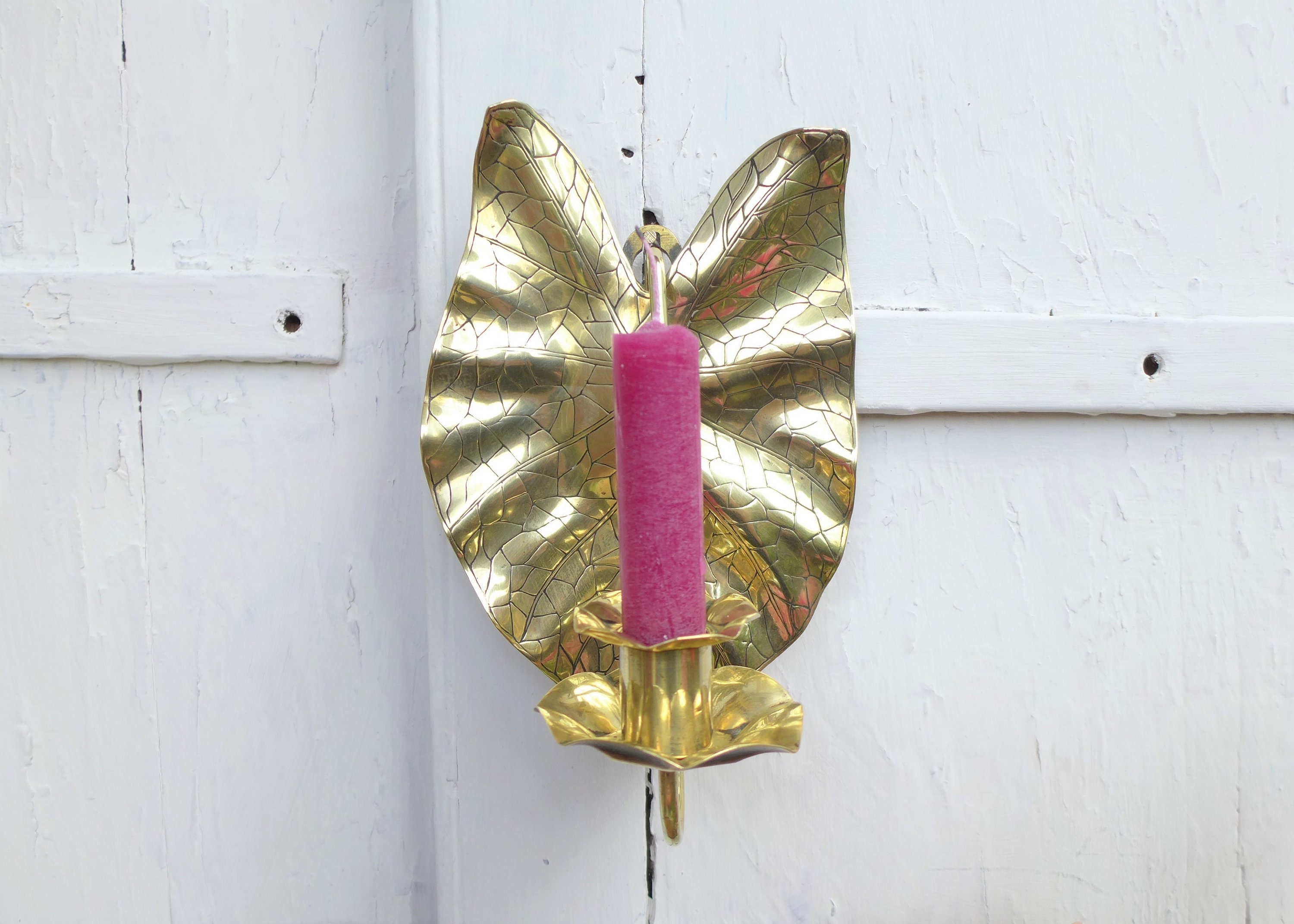 Arts & Crafts Victorian Brass Lily Pad Wall Sconce Par W.a.s. Benson