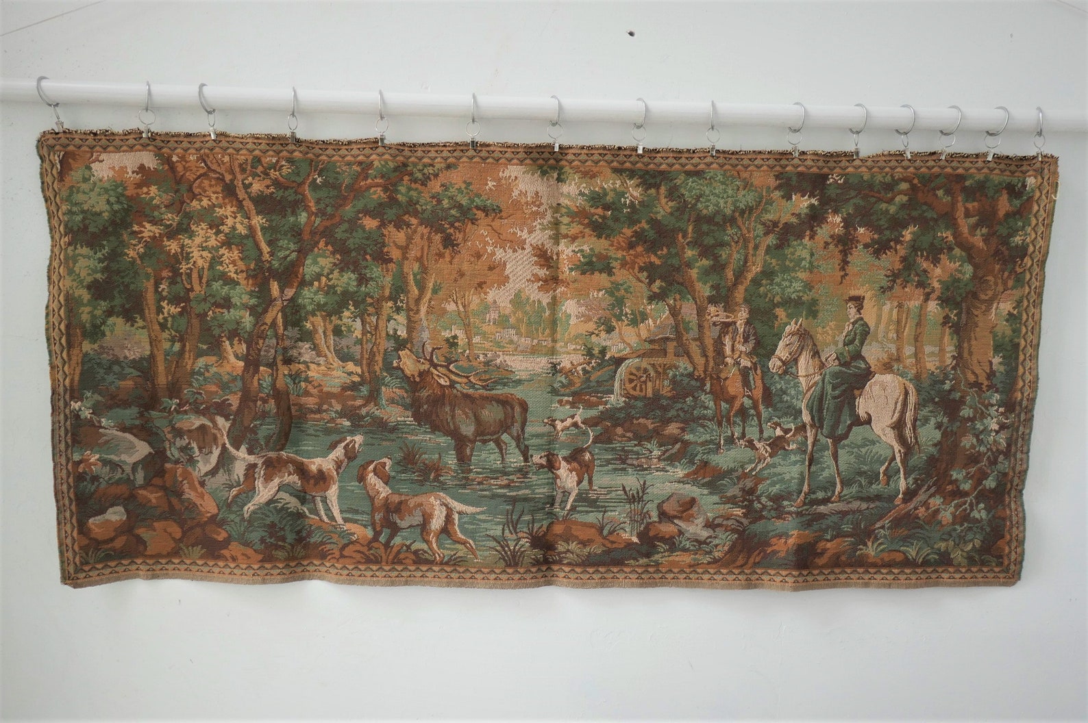 French Antique Tapestry Hunting Scene Wild Boar 73cm X 165cm Etsy