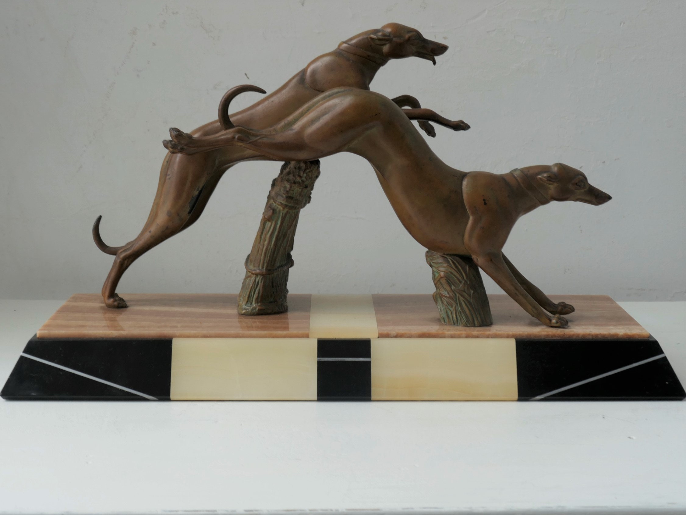 Art Deco Leaping Greyhounds Statue in Spelter on Marble Base Etsy