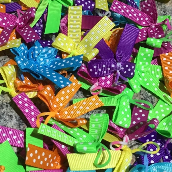 100 Handmade Mixed Colour Dotty Dog Grooming Accessorie Bows - with Free Postage