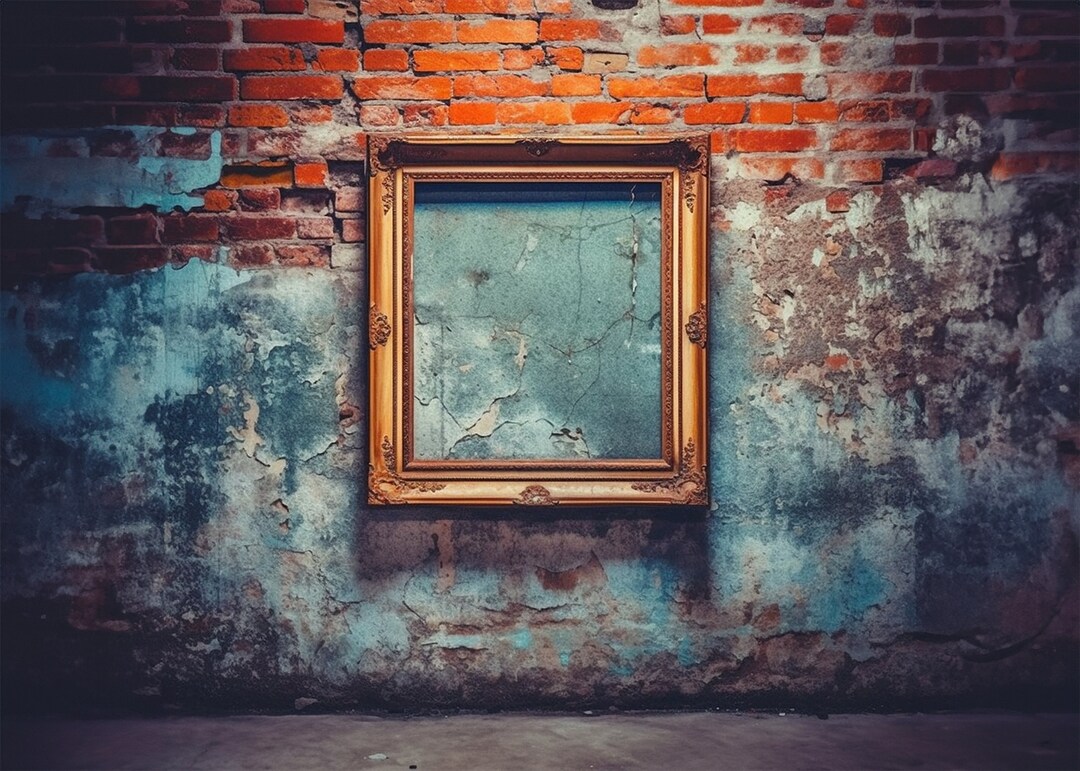 Artistic Brick Wall With Gold Frame Square Editable Frame Etsy