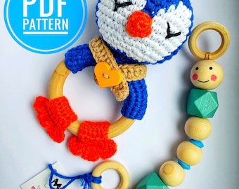 Crochet penguin pattern PDF rattle/Crochet pattern easy/Amigurumi pattern Gift for newborn Baby shower gift/