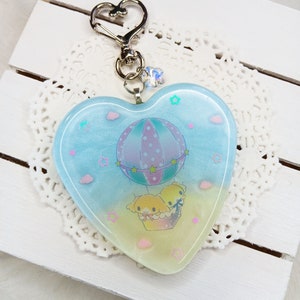 XL Kawaii San Cinna Characters Heart Keychain Bag Charm Decor Cute Puppy Dog Dreamy Pastel Resin Charm Handmade Polymer Clay