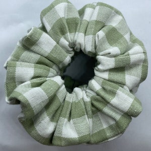 NEW! Sage green and white gingham cotton hair scrunchie