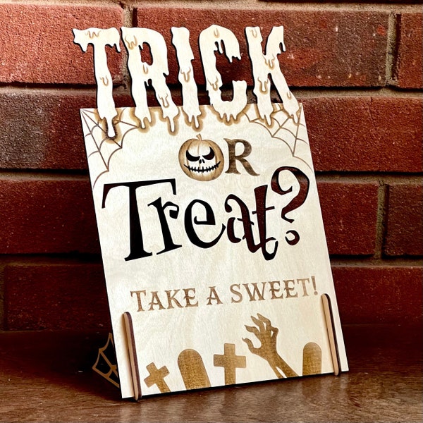 Trick or Treat Halloween Sign, Take a Sweet, Paintable Halloween Decor Pumpkin Porch Plaque for Sweet Candy Bowl, Spooky Season enfants projet