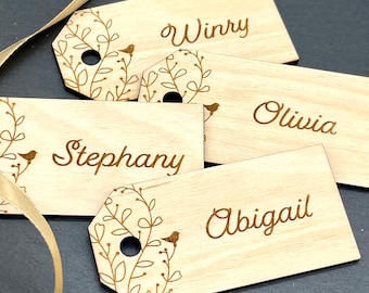 Wooden Engraved Wedding Table Names, Laser Cut Name Tags Personalised Keepsakes Favours, Beautiful wooden Rustic Table Decorations