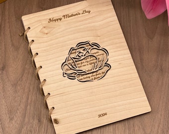 Personalised Wooden Mother's Day Card Rose Paper Cut Style Gift