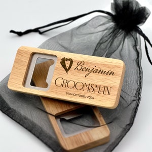 Personalised Groomsman Engraved Wooden Rectangle Bottle Opener for Best man, Usher, Groomsman, and more – Perfect Wedding Party Gift