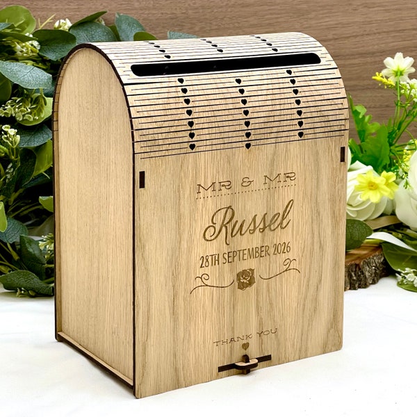 Boîte personnalisée pour cartes de mariage, décoration de mariage en bois rustique et boîte cadeau souvenir