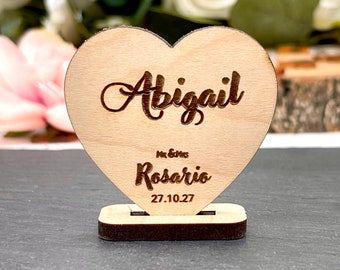Wooden Heart Wedding Place Names, Laser cut Personalised Keepsake Favours, Beautiful Oak or Walnut Rustic Table decor, Party Seating Plan