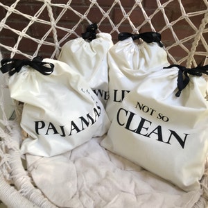 BAGS SET. Lingerie bag. Footwear bag. Pajamas bag. Not so clean bag. Handmade cotton bags. Travel bags. Drawstring bags.