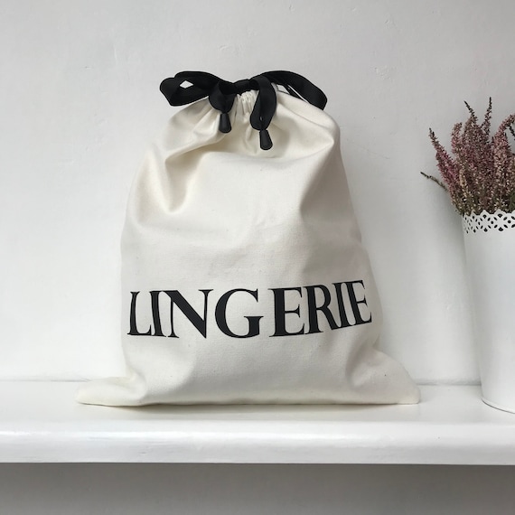 LINGERIE Bag. Travel Bag. Cotton Bag. Personalized Bag. Underwear Bag.  Drawstring Bag. Handmade Bag. 