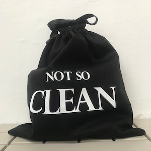 NOT SO CLEAN bag. Black travel bag. Cotton bag. Personalized bag. Bag for dirty clothes. Laundry bag. Organising bag. Drawstring bag.