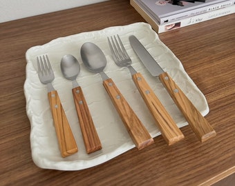 Japanese Crafted Stainless Steel Flatware | Kotka Natural Wood Flatware | Everyday Flatware | Dessert Cutlery | Pasta Forks | Coffee spoons
