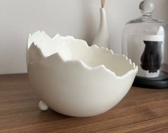 Japanese Porcelain Eggshell Bowl | Glossy White Serving Bowl | Pottery Bowl | Made in Japan