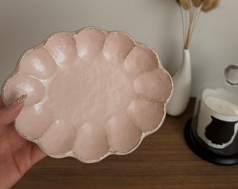 Exclusive Hand-Made Ceramic Rinka Oval Plate | Kaneko Kohyo Porcelain Collection - Made in Japan - Pink/Peach