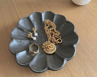 Exclusive Hand-Made Ceramic Rinka Flower Plate |  Kaneko Kohyo Porcelain Collection - Made in Japan - Black