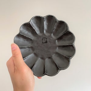 Exclusive Hand-Made Ceramic Rinka Flower Plate |  Kaneko Kohyo Porcelain Collection - Made in Japan - Black