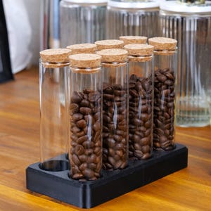 Coffee Bean Cellar – Espresso Single Dosing Station for Pre-Portioned Beans | Glass Tube Storage for Home Baristas