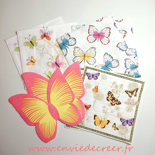 Serviettes en papier style Papillons pour collage serviettage scrapbooking art journal junk journal fabrication de cartes décoration carnet