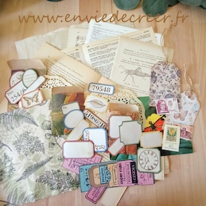 Ehemera pour Junk Journal Scrapbooking Vintage Journal - kit de 45 pièces - pages de livres anciens et de musique, stickers, timbres et +