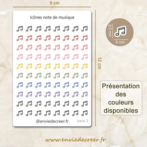 Planche de stickers mini icônes Note de musique pour planner, journal, agenda ou carnet - En noir ou en couleurs, stickers fonctionnels
