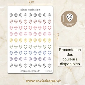 Planche de stickers mini icônes Localisation pour planner, journal, agenda ou carnet - En noir ou en couleurs, stickers fonctionnels