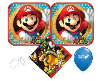 Super Mario Birthday Party Supplies Bundle w/ Super Mario Plates and Super Mario Napkins - Serves 16