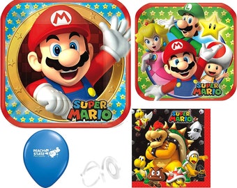 Super Mario Birthday Party Supplies Bundle with Super Mario Dinner Plates, Super Mario Cake Plates, and Super Mario Napkins - Serves 8