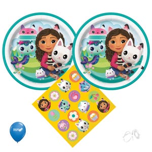Gabby&#39;s Dollhouse Birthday Party Supplies Bundle w/ Gabby&#39;s Dollhouse Cake Plates & Napkins for 16 Guests