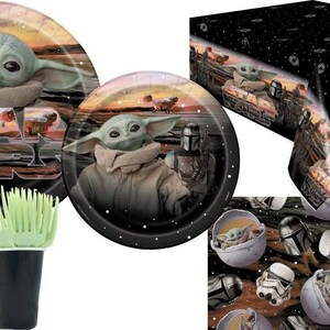 Juego de mesa para 8 Mandalorian The Child Baby Yoda Party Supplies Bundle con platos y servilletas para 16 invitados imagen 1