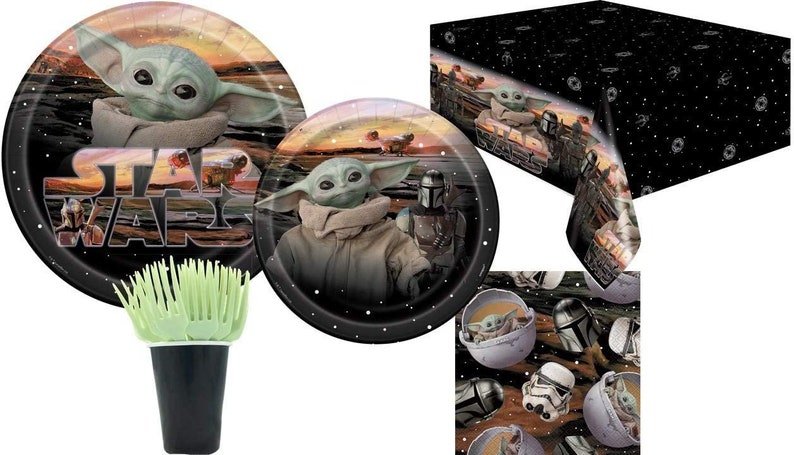 Juego de mesa para 8 Mandalorian The Child Baby Yoda Party Supplies Bundle con platos y servilletas para 16 invitados imagen 1