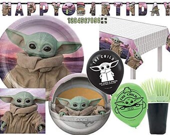 Star Wars The Mandalorian Baby Yoda Party Supplies Bundle | Baby Yoda Plates | Baby Yoda Napkins | Baby Yoda Cups | Baby Yoda Table Cover