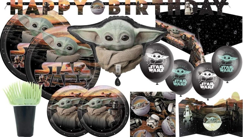 Table Set and Decorations for 16 Mandalorian The Child Baby Yoda Party Supplies Bundle with Dinner Plates and Napkins for 16 Guests image 1