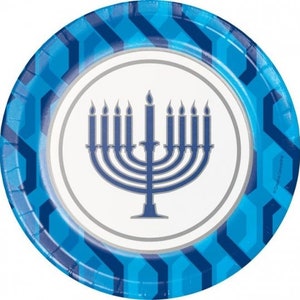 Piatti di carta Hanukkah Menorah da 7" - 8 pezzi