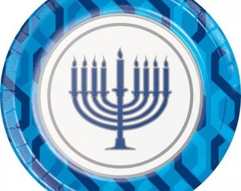 Hanukkah Menorah 7&quot; Paper Plates - 8ct