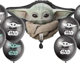 Balloon Pack Mandalorian The Child Baby Yoda Party Supplies Bundle with Dinner Plates and Napkins for 16 Guests