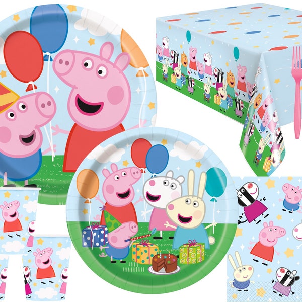 Peppa Pig Birthday Party Supplies Bundle | Peppa Pig Plates | Peppa Pig Napkins | Peppa Pig Cups | Peppa Pig Table Cover