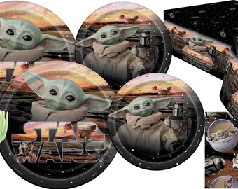 Mandalorian The Child Baby Yoda Party Supplies Bundle with Cake Plates and Napkins for 8 Guests